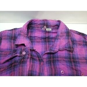 Bongo Womens XL Flannel Shirt‎ Plaid 3/4 Sleeve Button Up Casual Top